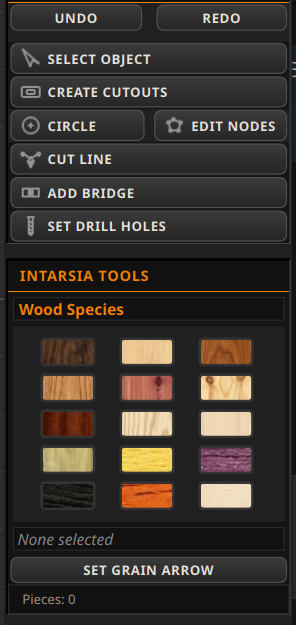 RipSaw intarsia pattern maker showing wood piece assignment