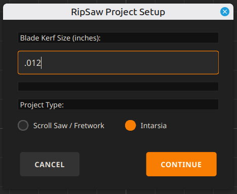 RipSaw project setup dialog
